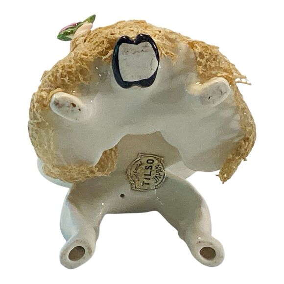 Vintage Porcelain Figurine Lady Sitting Stiffened Lace Skirt Hand Painted 4.5in - Picture 3 of 3